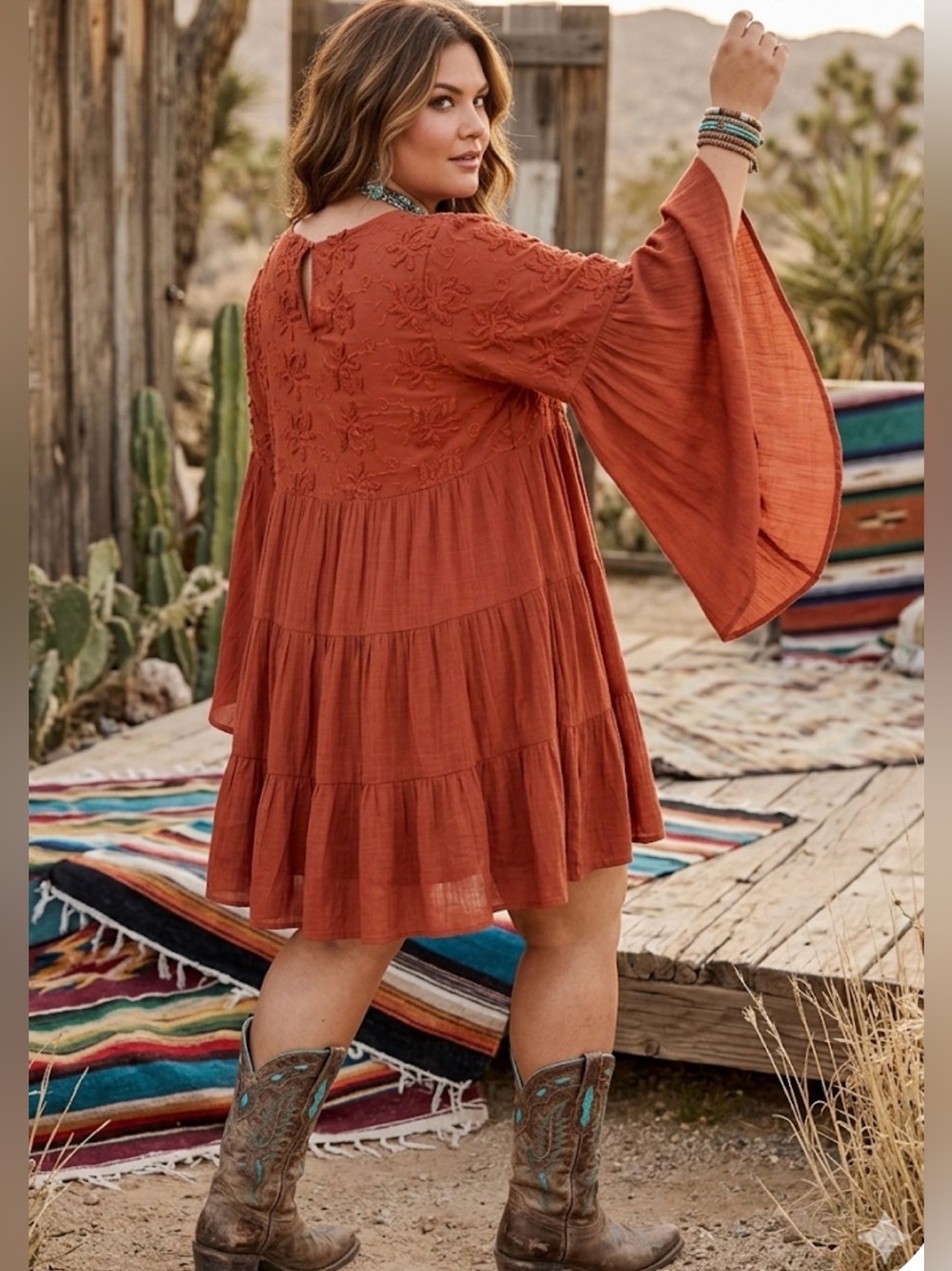 Umgee dress, ballon Sleeves coral size XL - Picture 8 of 8